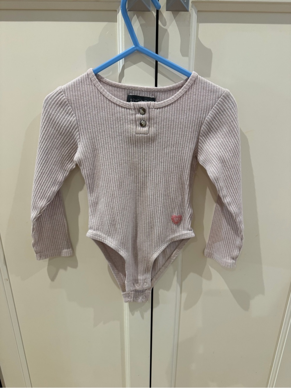 Souris mini 3t Long-Sleeve Ribbed One-Piece in Light Mauve